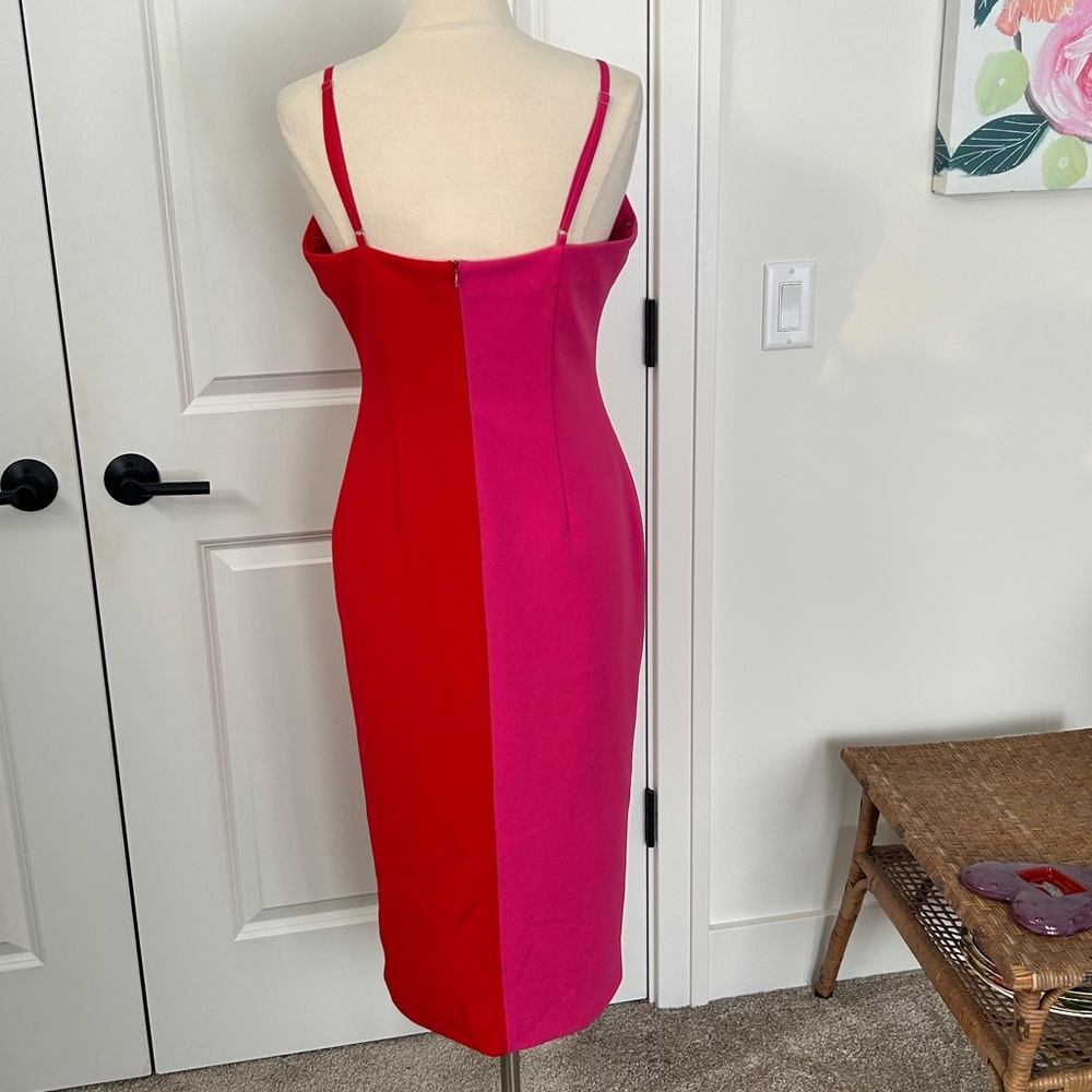 ELLIATT size XL Sydne Red Pink colorblock Stretch Midi Dress - Picture 4 of 5
